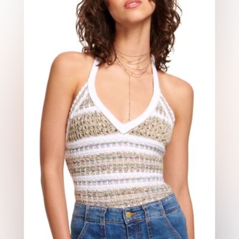 Ramy Brook Alina Halter Crochet Striped Sweater tank XL - Picture 3 of 9